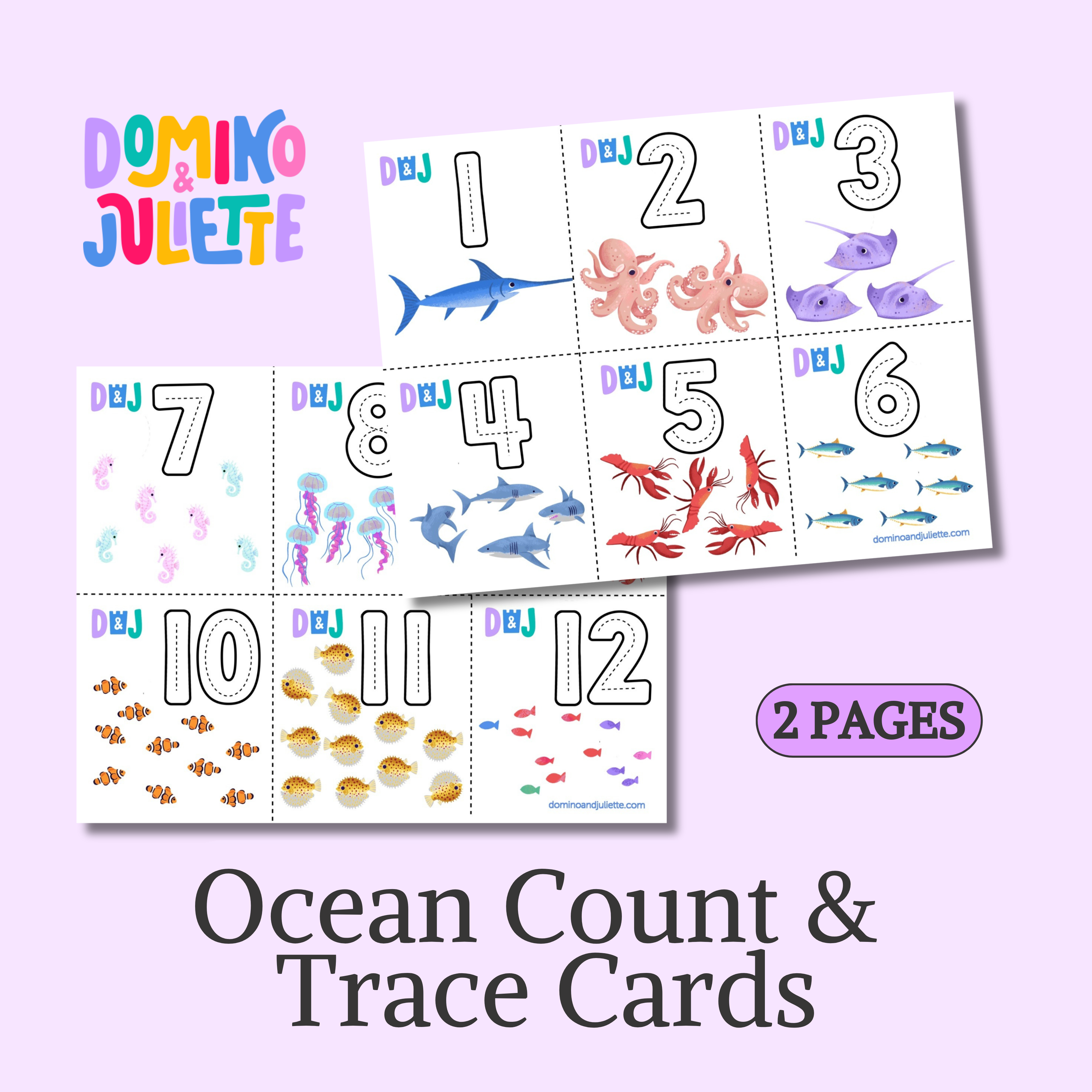 Ocean Count & Trace Cards 1–12
