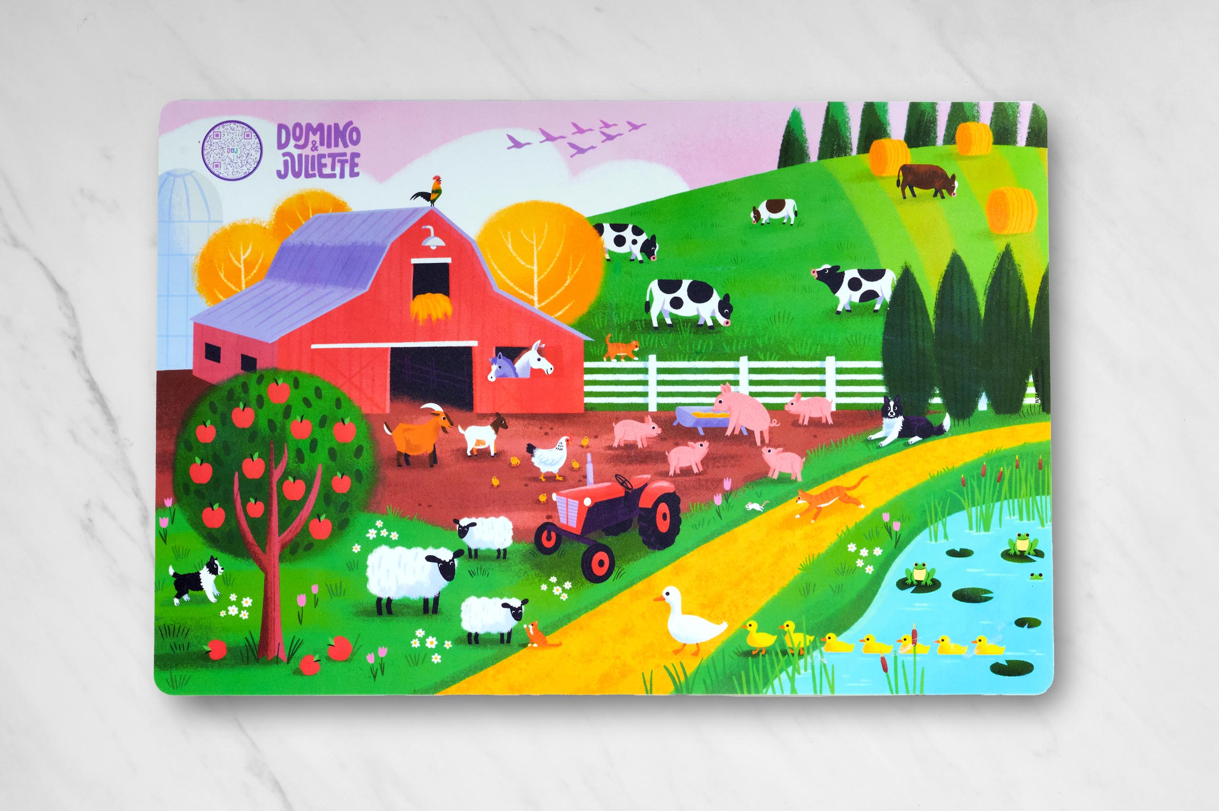 On the Farm Placemat, Farm Animal Placemats, Children's Placemat, Educational Tool for Kids at Mealtime, Farm placemats, Kindergartner-friendly activity mat with farm theme, Placemat designed for 2-year-olds with fun farm imagery, Toddlers playing and learning on farm-themed placemat, Engaging and educational farm-themed placemat for 3-year-olds, Placemat with fun farm activities for preschoolers, Engaging and entertaining placemat activities for young kids with farm animals