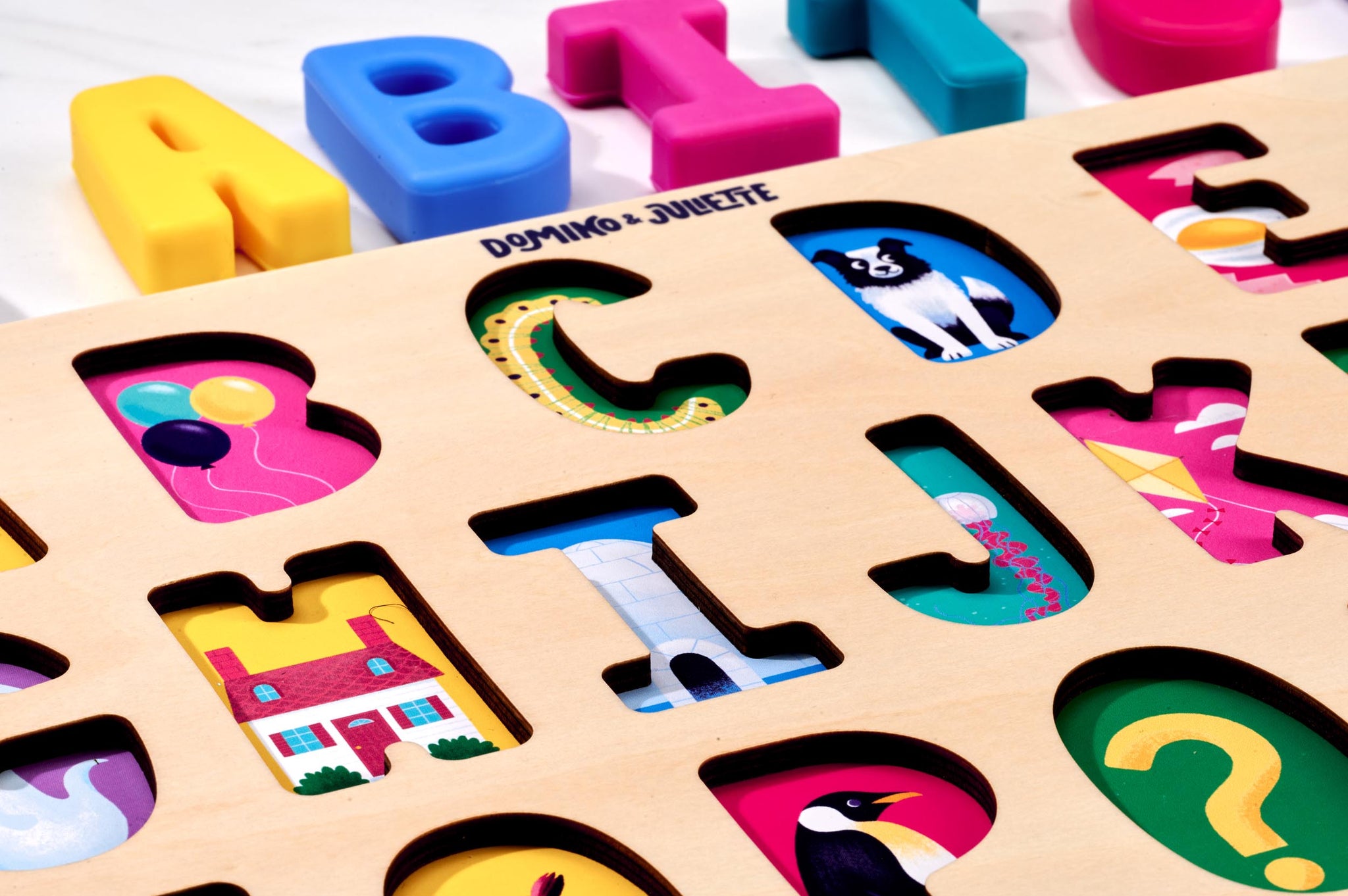 ABC Find & Fit Puzzle: Wooden Alphabet Puzzle Board – Domino & Juliette
