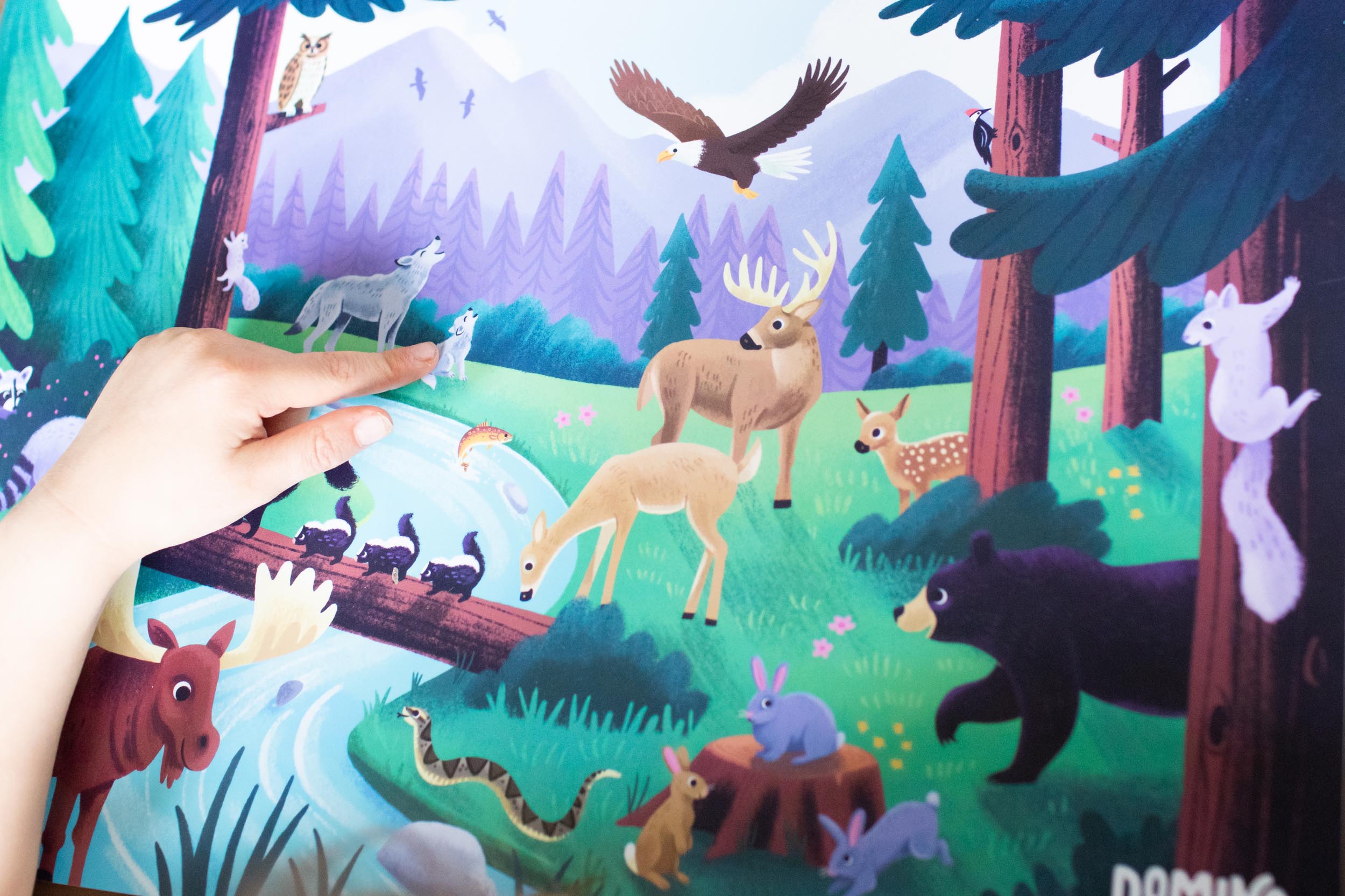 Walk in the Woods Placemat, Furry and feathered forest animal placemat, Walk in the woods placemat with forest animal illustrations, Encourages language development, early math skills, imaginative play, Perfect for indoor activities for 2-year-olds, preschoolers and kindergartners, Provides engaging and educational activities for children, Great ideas for what to play with 2-year-olds and what to do with a 19-month-old at home.